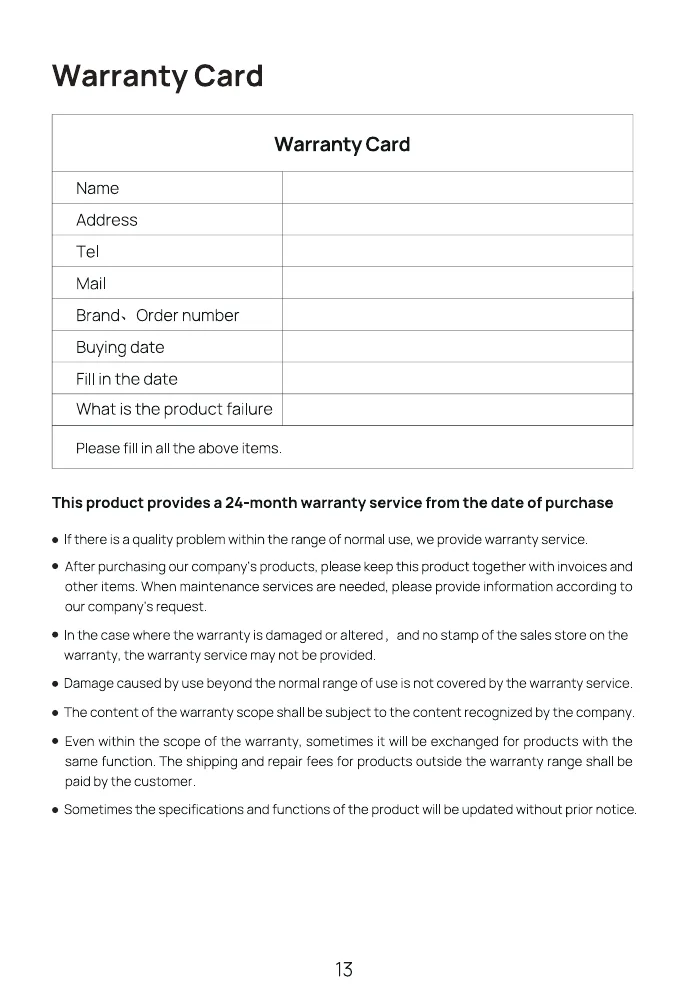 Warranty Card