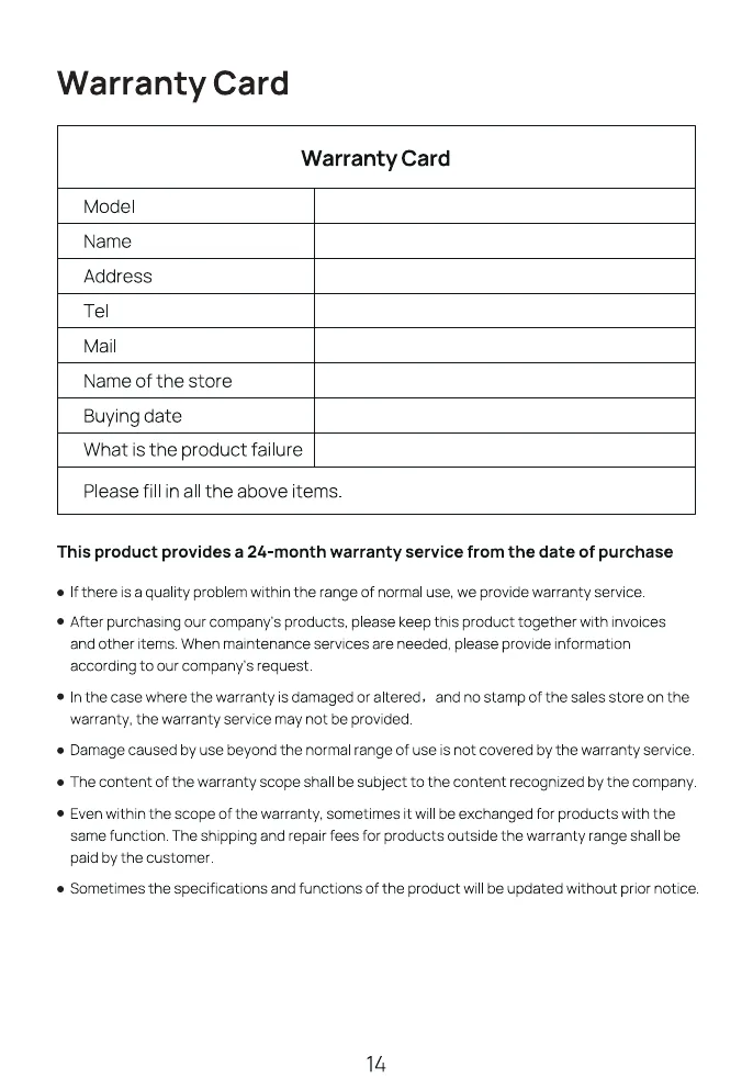 Warranty Card
