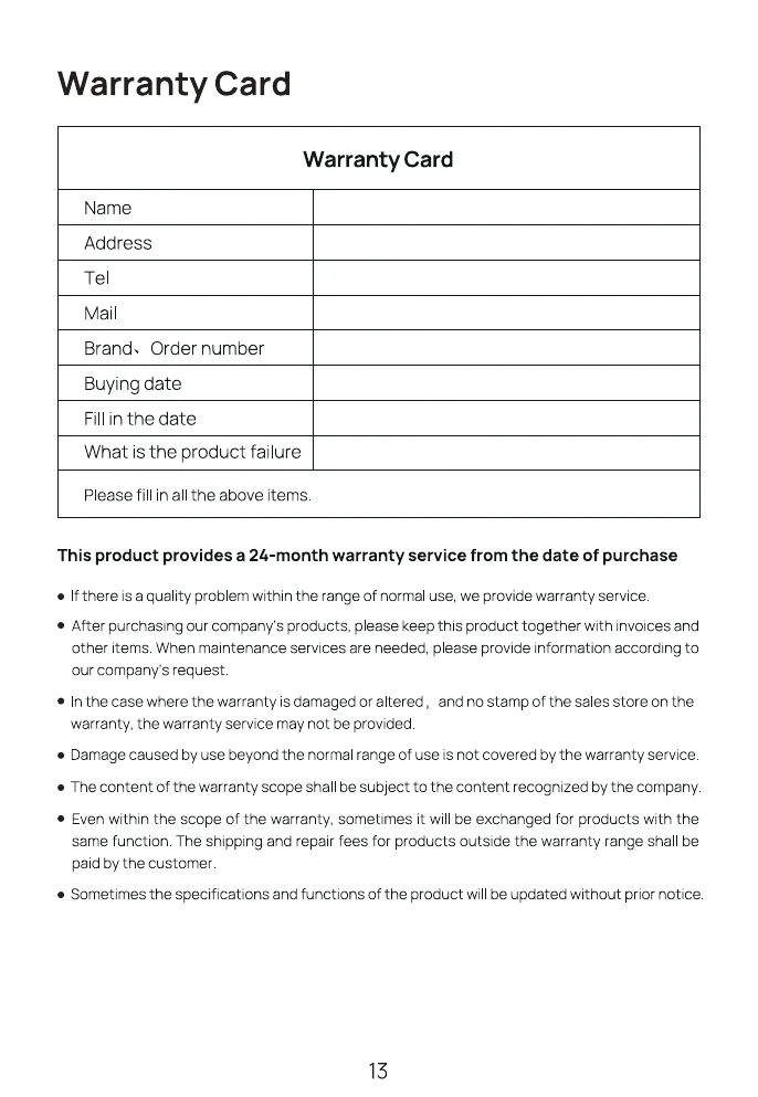 Warranty Card
