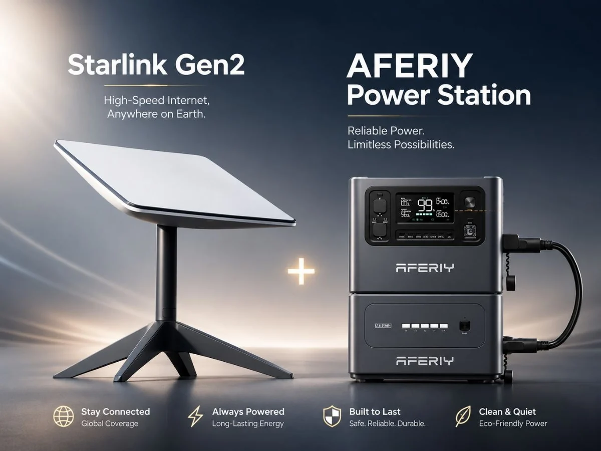 Starlink Gen2 і зарядна станція AFERIY для інтернету без світла