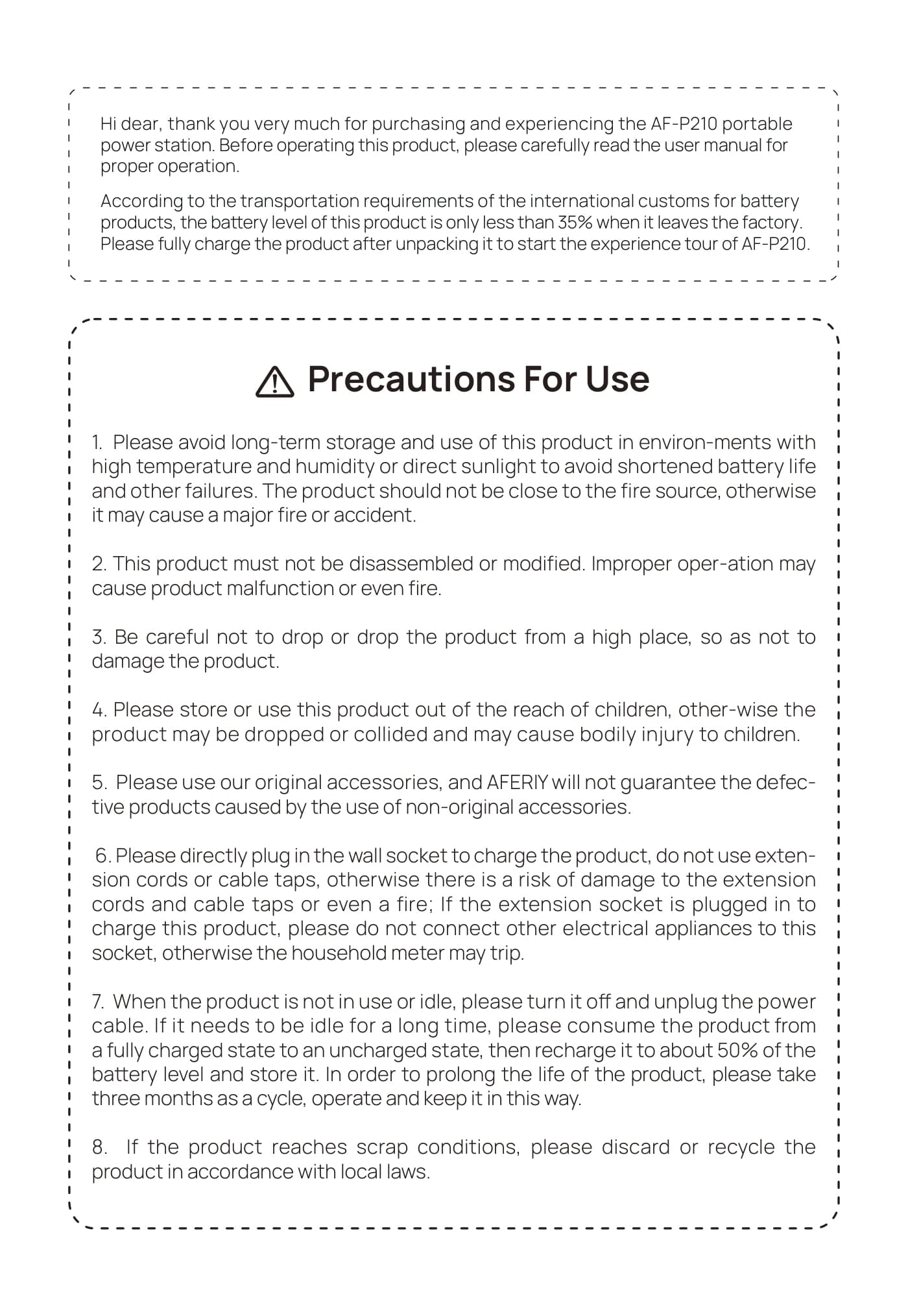 Оригінальна сторінка 2 з PDF-manual AFERIY AF-P210