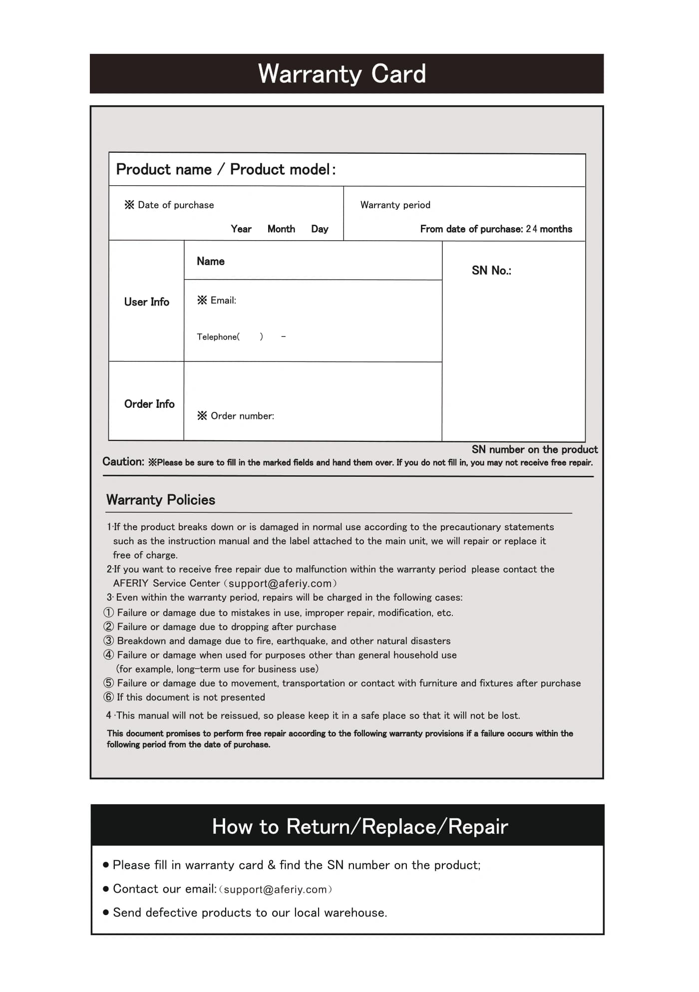 Warranty Card