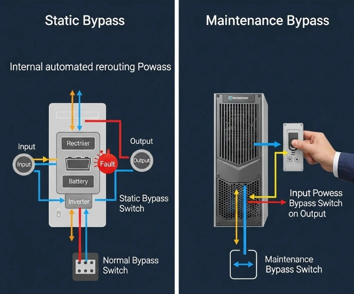Порівняння static bypass і maintenance bypass у системах резервного живлення